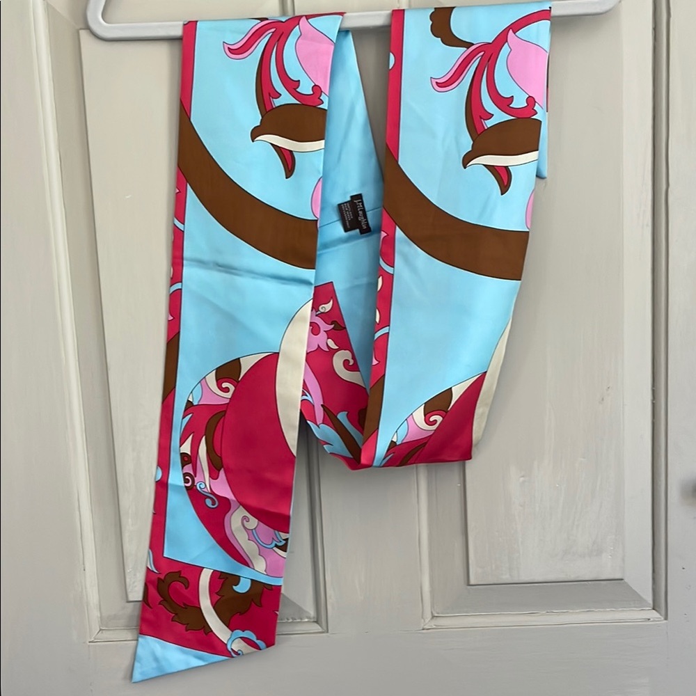 J. McLaughlin Silk Scarf in Blue and Pink Floral